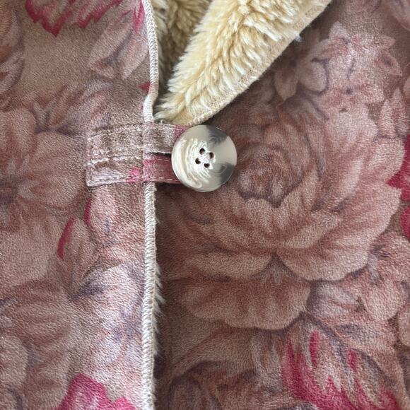 Coldwater Creek Floral Faux Suede Sherpa Lined Jacket Women’s M Tan Cottagecore - Picture 9 of 11
